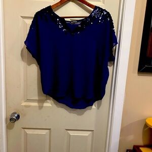Express Blue sheer top with sequin accent - size m